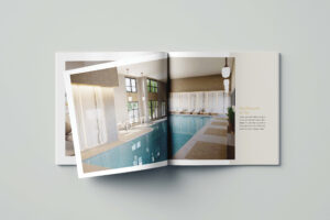 brochure spread with pool rendering